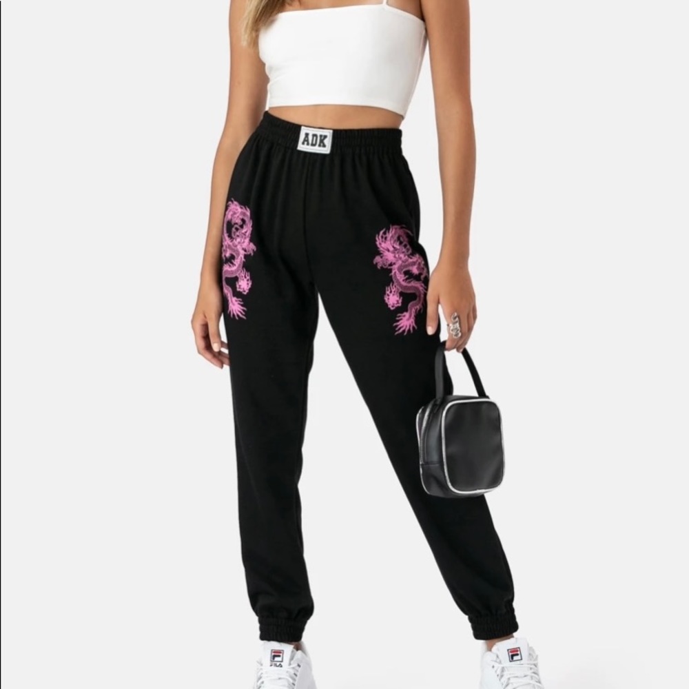 Adika black and pink dragon sweatpants